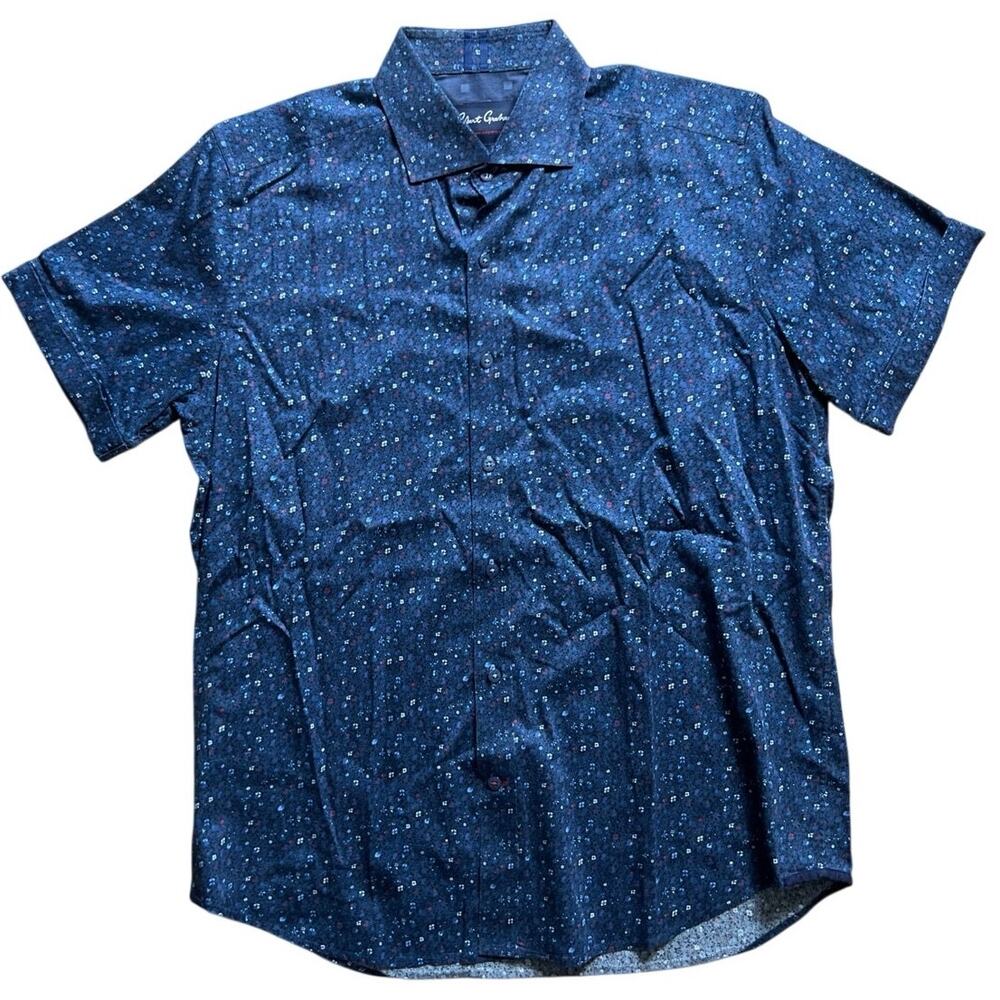 Robert Graham Short Sleeve Button Down Cotton Blue Multicolored Men’s Large